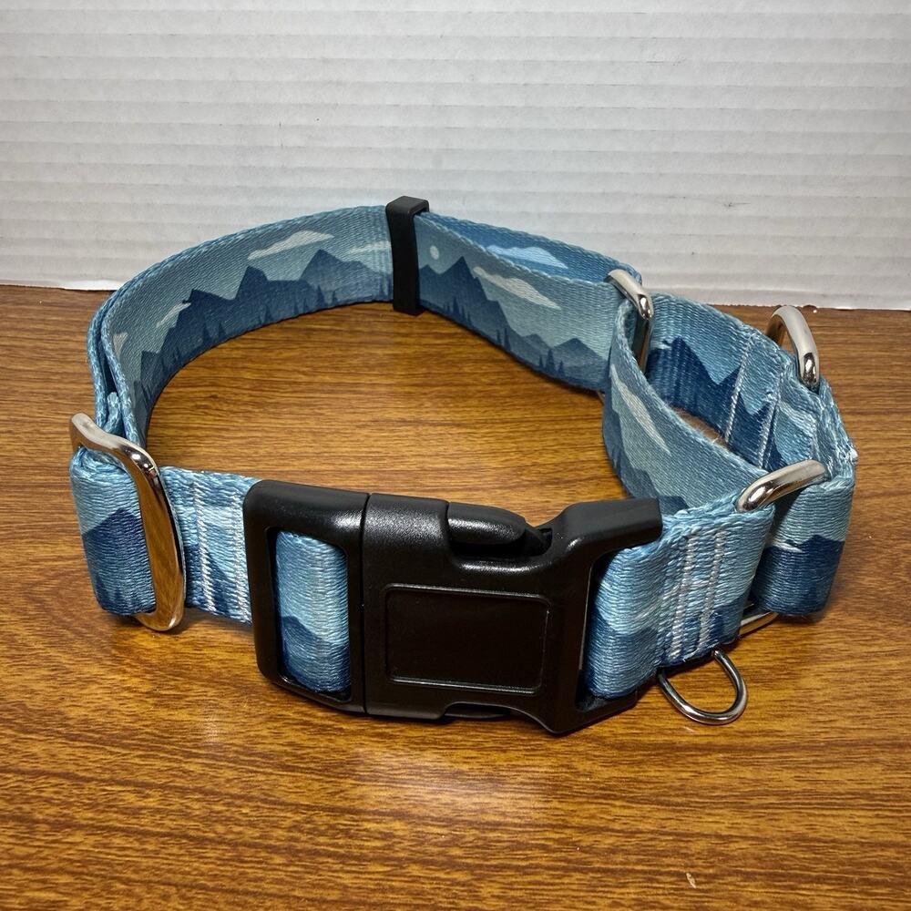 Dog Collar L Trees Mountain Forest Print Cloth 2”width Adjustable Up To 21”